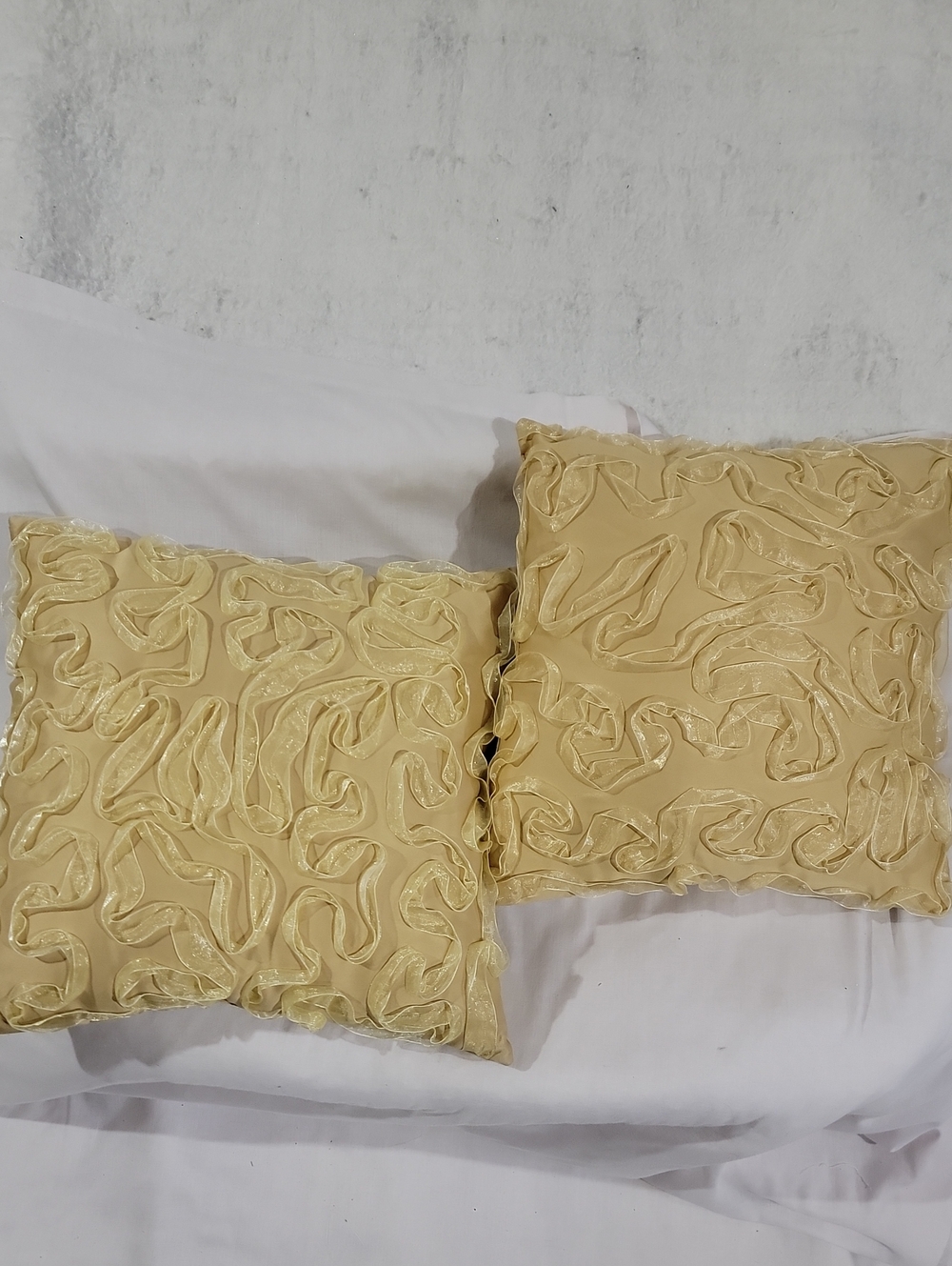 Decorative Ruffled Throw Pillow Pair in Light Gold - Unbranded